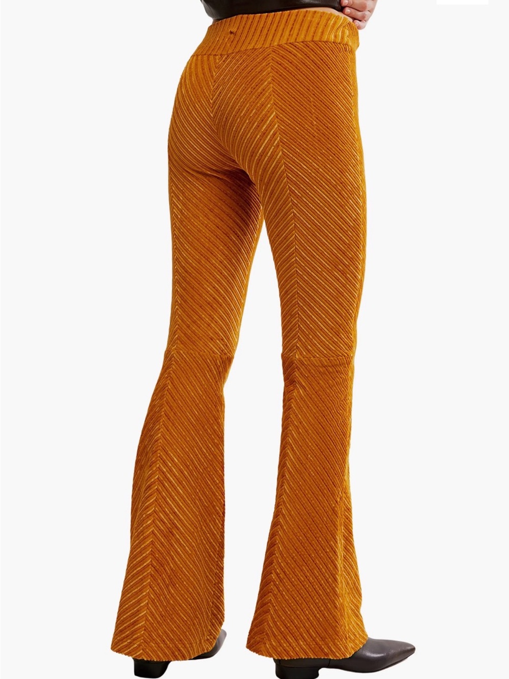 New Free People Chevron Velvet Flare Pants in Mustard pull on style - Picture 3 of 6